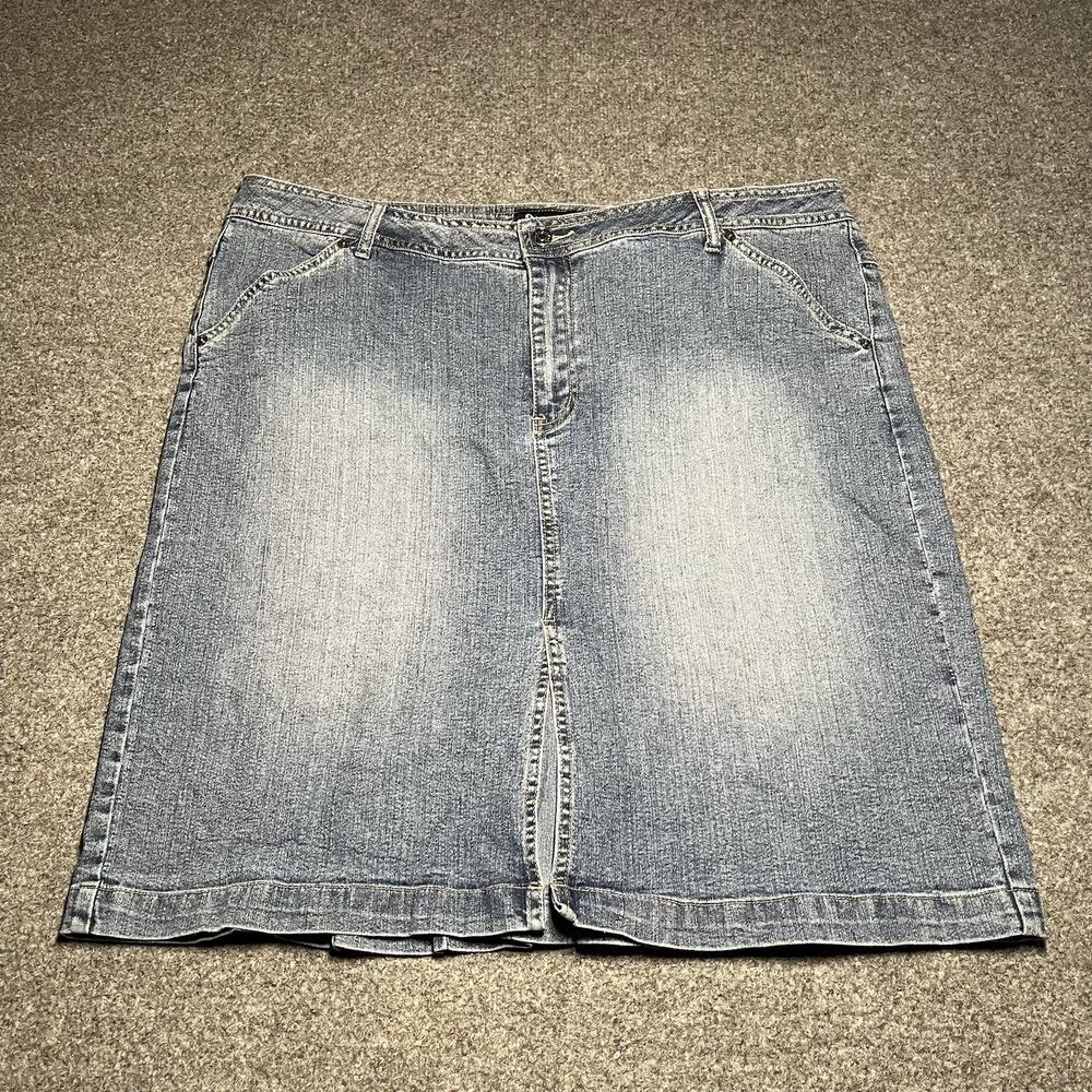 Vintage Quizz New York Skirt Womens 22 Midi Denim Pleated Godet Back Y2K
